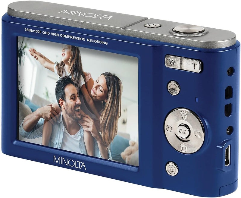 Minolta MND20 44MP Digital Camera – 2.7K Ultra HD Video, 16X Digital Zoom, Anti-Shake Stabilization, Time Lapse, Face Detection, 2.9-inch LCD Display – Lightweight Compact Camera (Blue) - Image 2